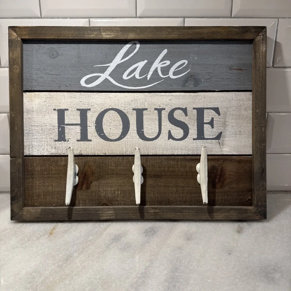 Rustic‎ Wood Lake Sign With Dock Cleat Hooks